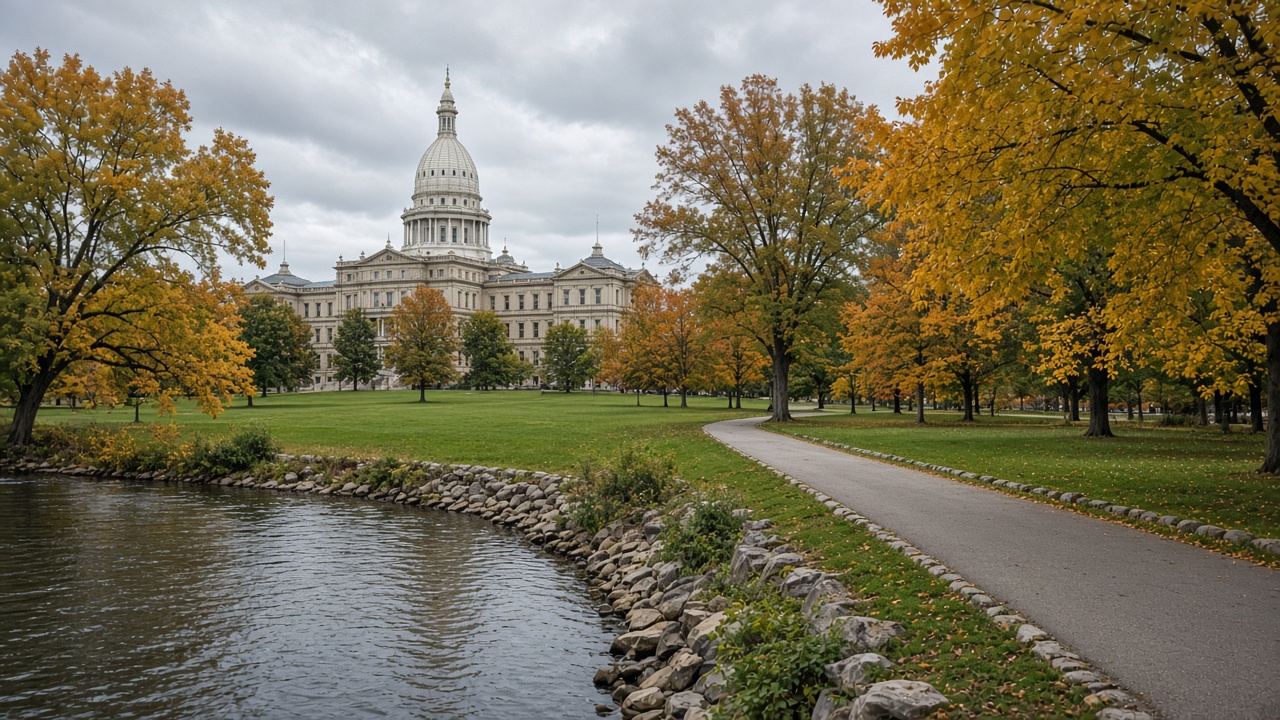 The capitol and the river trail in Lansing.