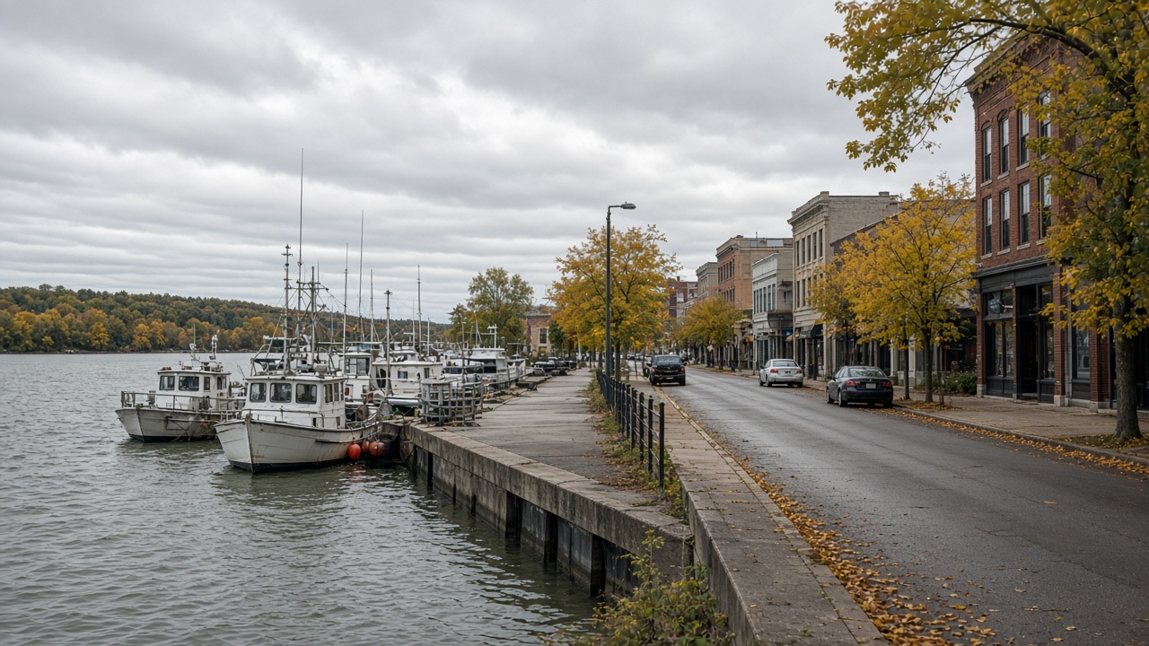 The channel towns on a workday in Muskegon.
